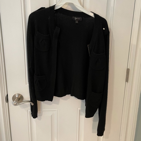 AQUA Bloomingdales Black Cashmere Zip Cardigan SM - Picture 1 of 7